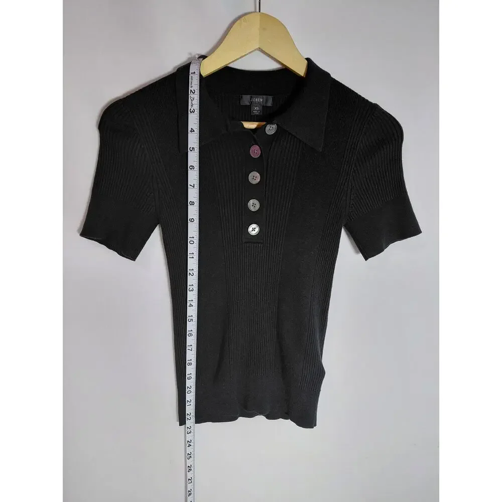 J.CREW Black Knit Polo Top Solid Short Sleeve Women Size XS - Picture 5 of 6